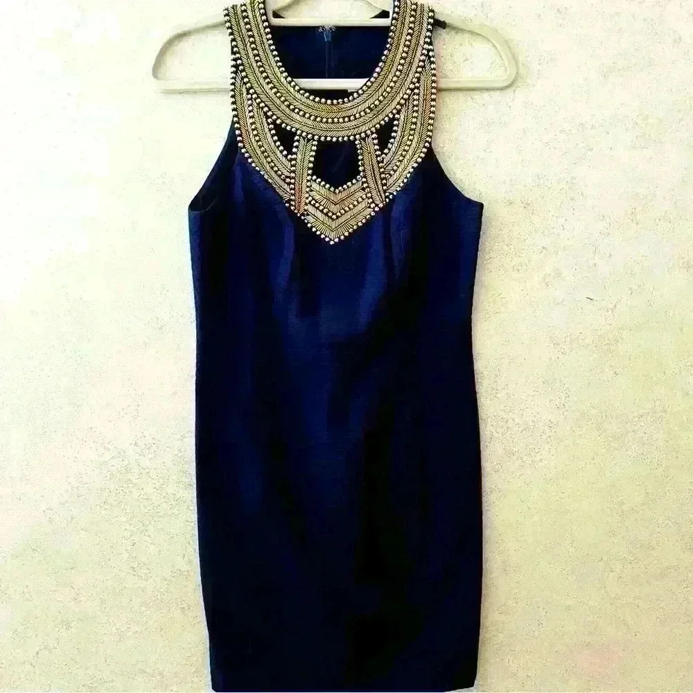 LILLY PULITZER 0 WOMENS DARK NAVY GOLD BEADING RED CARPET ROMANTIC SHINY DRESS.‎